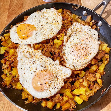 pork barbecue hash and eggs