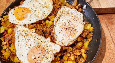 pork barbecue hash and eggs